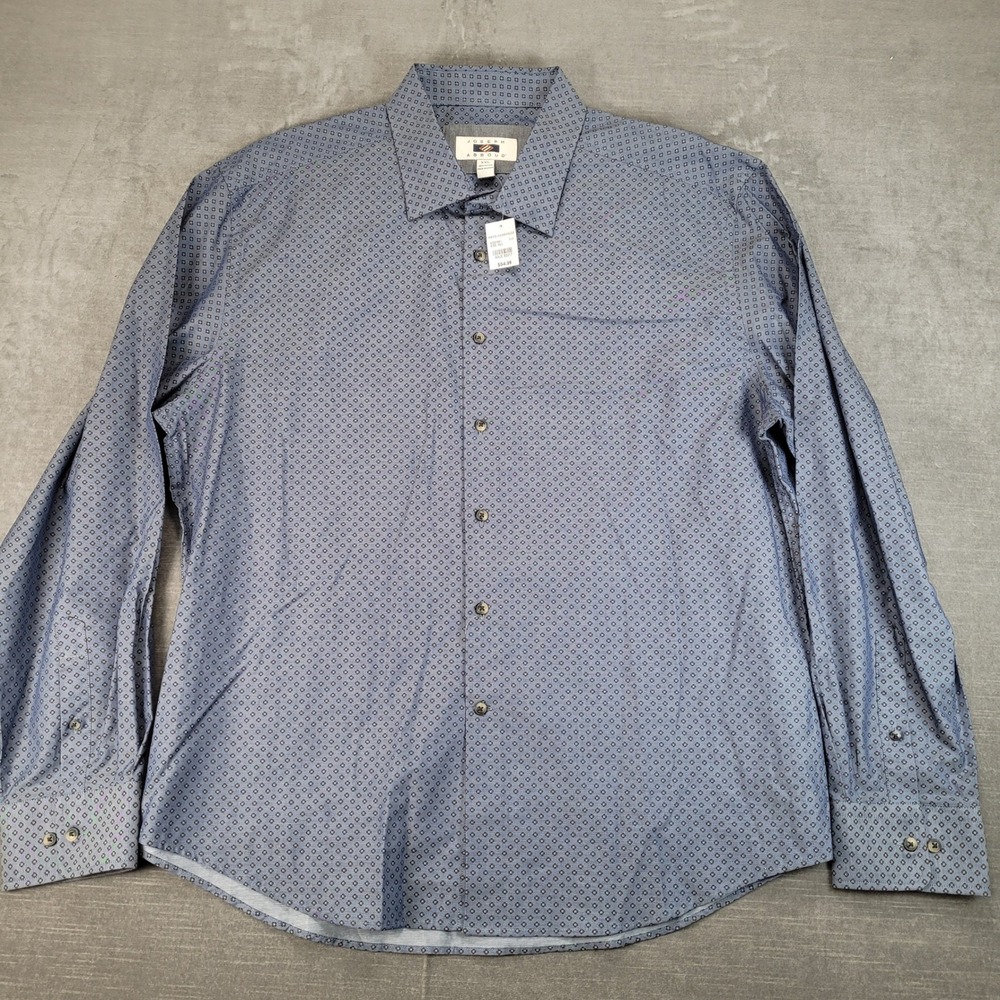 Joseph‎ Abboud Mens Dress Shirt XXL Blue Geometric Print Button Up Long Sleeve